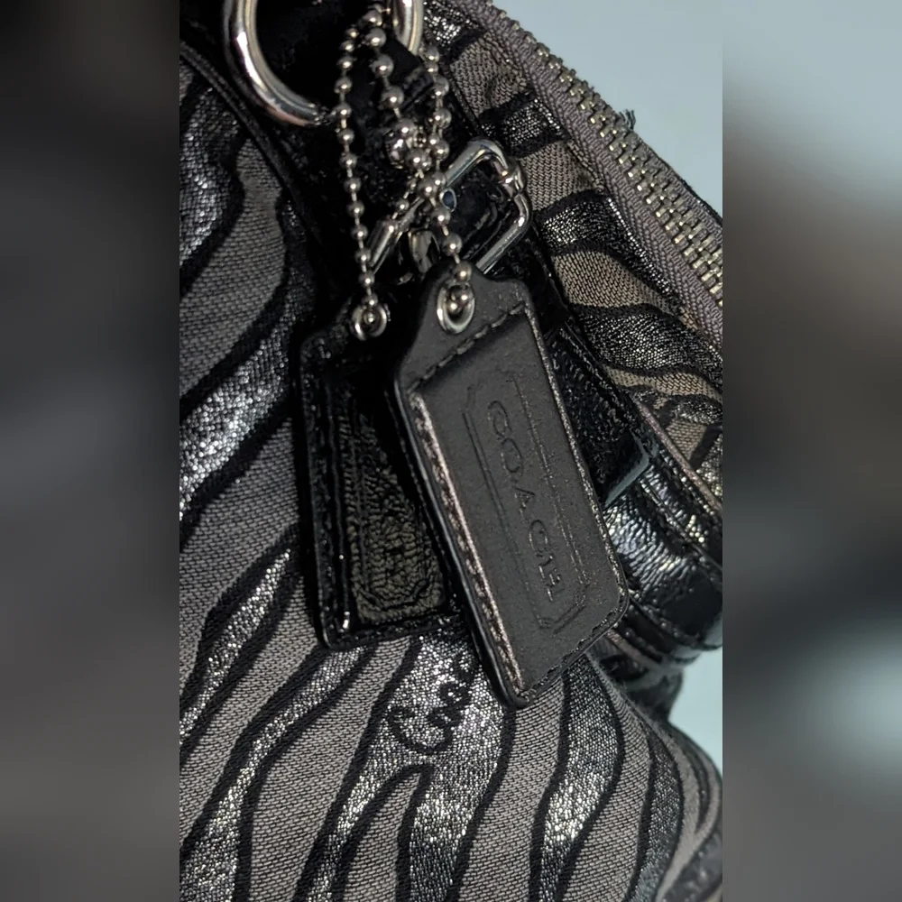 EUC Coach Madison silver zebra print canvas with black patent leather handles - Picture 8 of 13
